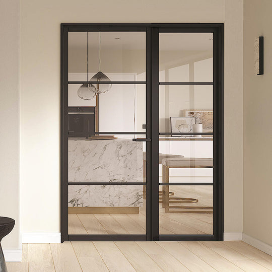 Black Soho 4L Industrial Style Offset French Doors with Side Panel