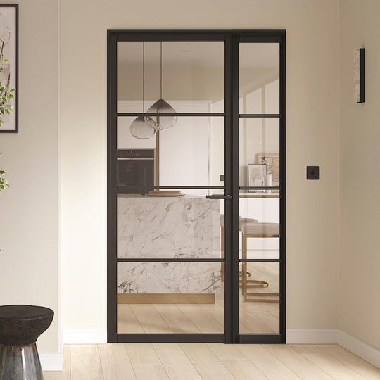 Black Soho 4L Industrial Style Offset French Doors with Demi Panel