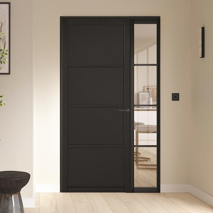 Black Soho 4P/4L Industrial Style Offset French Doors with Demi Panel 