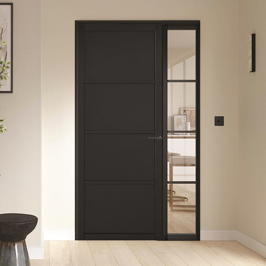 Black Soho 4P/4L Industrial Style Offset French Doors with Demi Panel