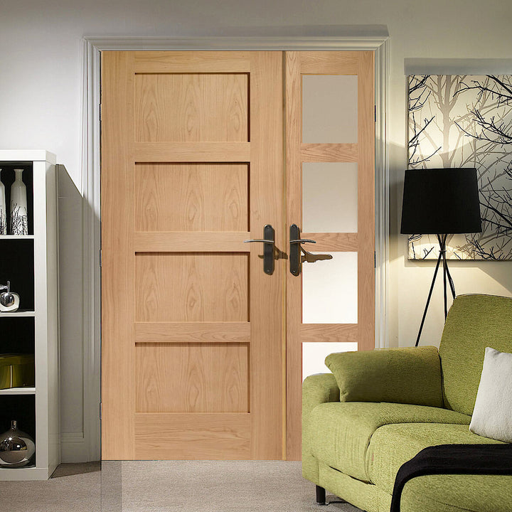 Oak Shaker 4P/4L Offset French Doors with Demi Panel