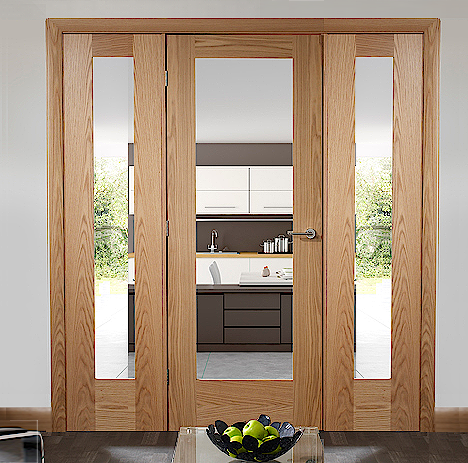 Oak Pattern 10 Clear Glazed Room Divider with Demi Panels