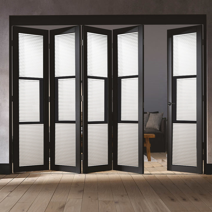 Black Tribeca 5 Door Industrial Style Folding Doors Reeded Glazed