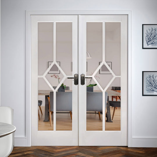 REIMS WHITE PRIMED FRENCH DOORS WITH BEVELLED GLASS