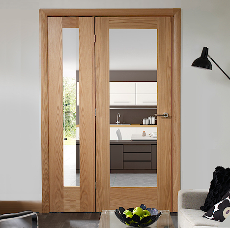 Oak Pattern 10 Clear Glazed Single Door Room Divider with Demi Panel