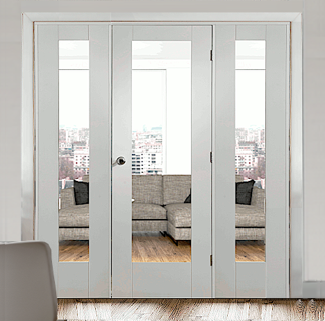 White Pattern 10 Clear Glazed Room Divider with Demi Panels
