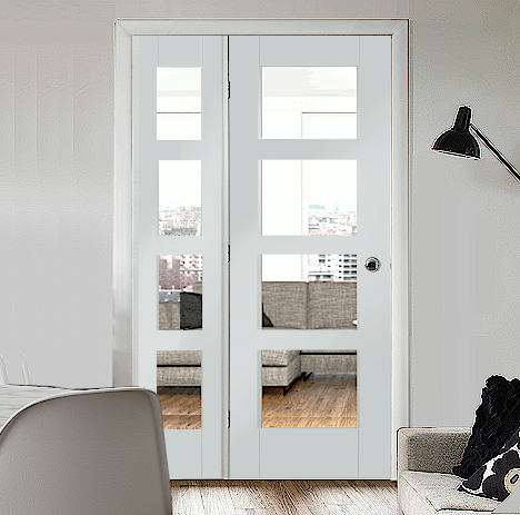  The matching demi panel is also supplied with 4 clear glass panes and can be positioned on either side of the door. This door set is supplied complete with a matching universal frame