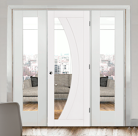 White Salerno Glazed Room Divider with 2 Demi Panels 