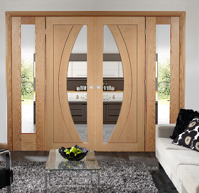 Oak Salerno Clear Glazed French Doors with Demi Panels