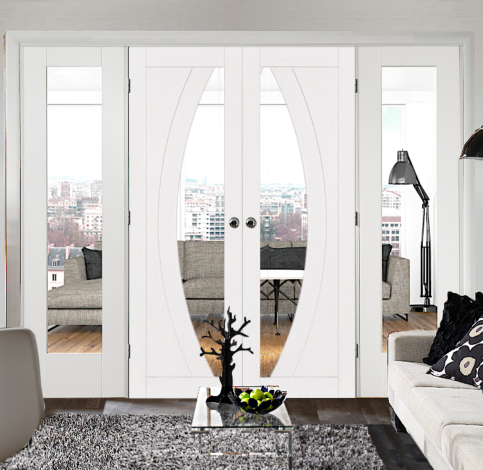 White Salerno French Doors with Demi Panels 
