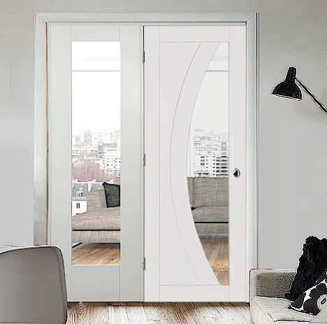 White Salerno Clear Glazed  Room Divider with Side Panel 