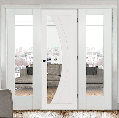 White Salerno Glazed Room Divider with 2 Side Panels 