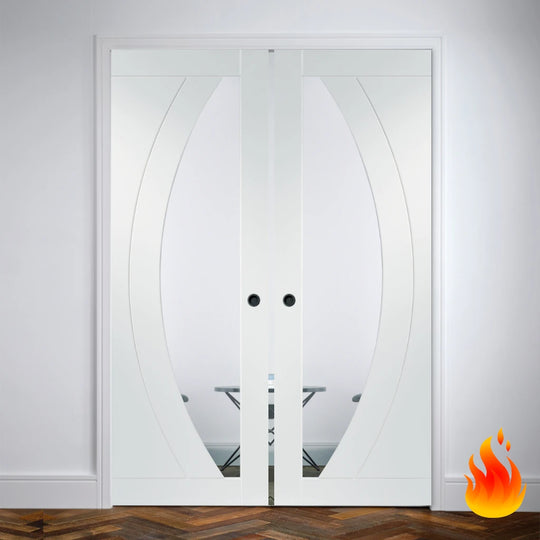 Salerno White Clear Glazed Double Fire Rated Pocket Door System