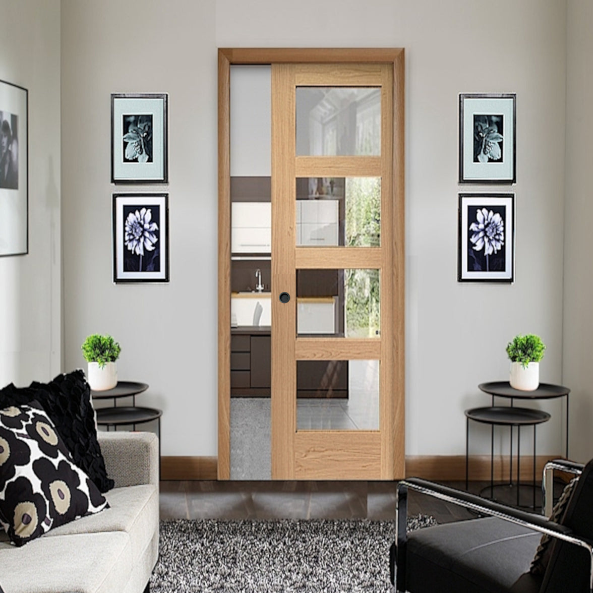 Shaker 4 Light Clear Glazed Fire Pocket Doors Fire Rated Pocket Doors