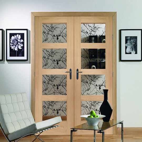 Oak Shaker 4 Light Custom Made French Doors with Clear Glass