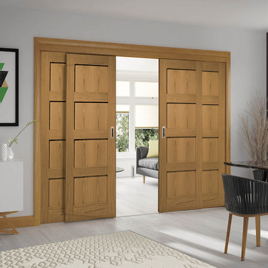 Sliding French Doors with Shaker Oak Doors