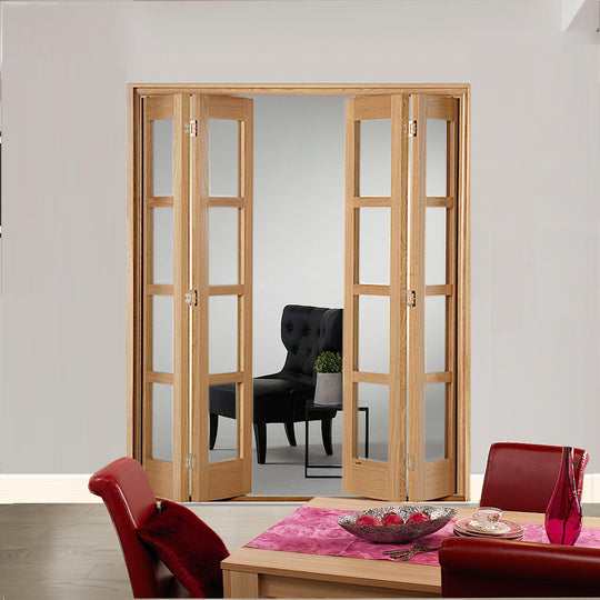 4 Leaf Oak Shaker 4L Clear Glazed Bi-Folding Set