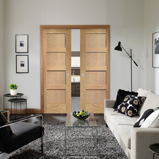 Shaker Oak 4 Panel Double Pocket Doors