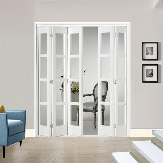 5 Leaf White Shaker 4L Clear Glazed Bi-Folding Set