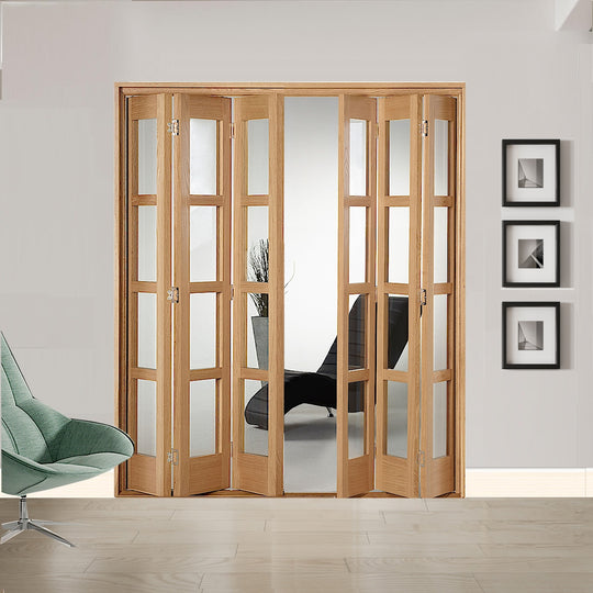 6 Leaf Oak Shaker 4L Clear Glazed Bi-Folding Set