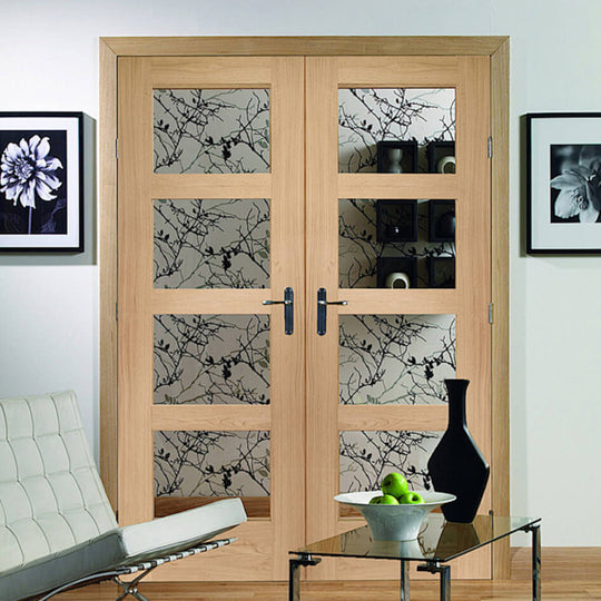 Oak Shaker 4L Clear Glazed French Doors
