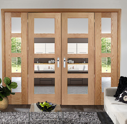 Oak Shaker 4 Light French Doors with Side Panels