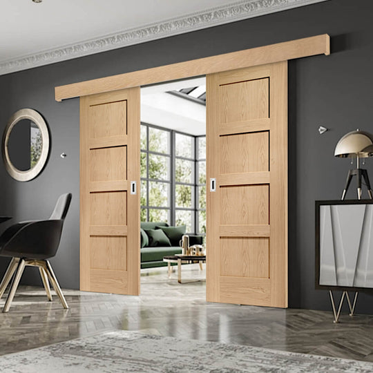 Shaker Oak Double Sliding Door System