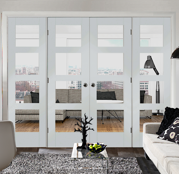 White Shaker 4 Light Room Divider with Side Panels 