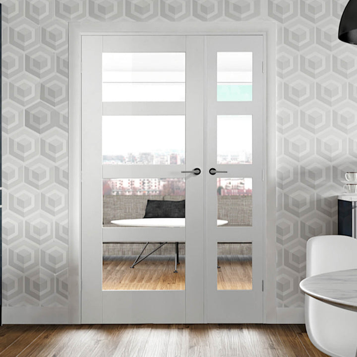 White Shaker 4 Light Offset French Doors with Demi Panel