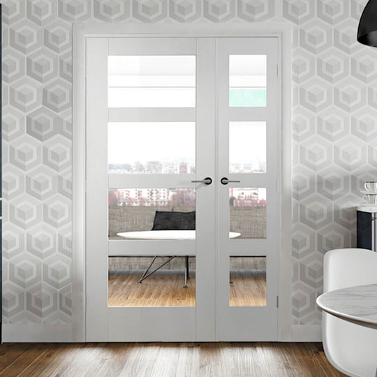 White Shaker 4 Light Offset French Doors with Demi Panel