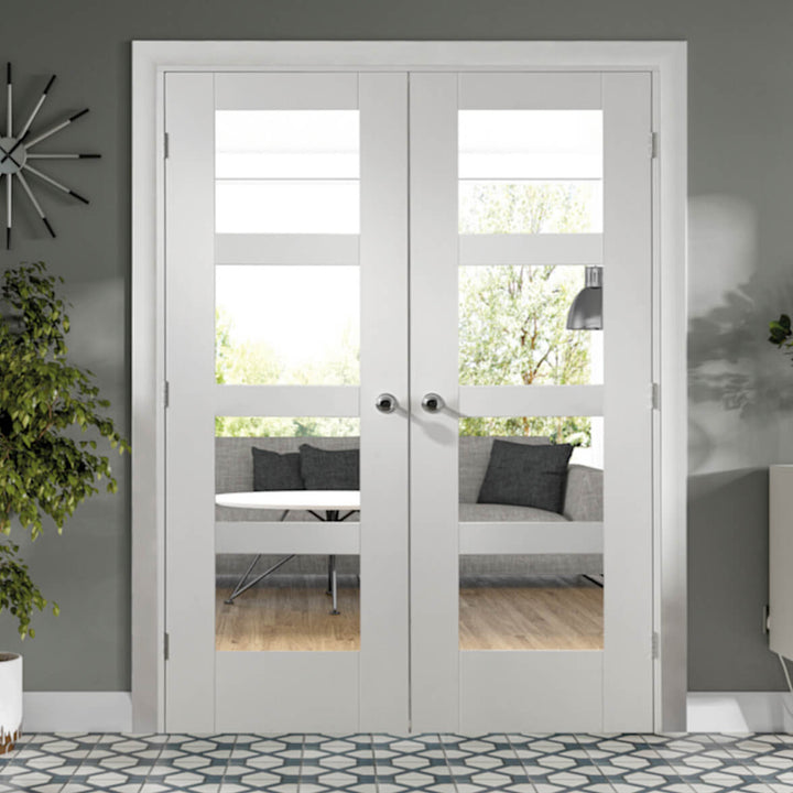 White Shaker 4 Light Custom Made French Doors with Clear Glass 