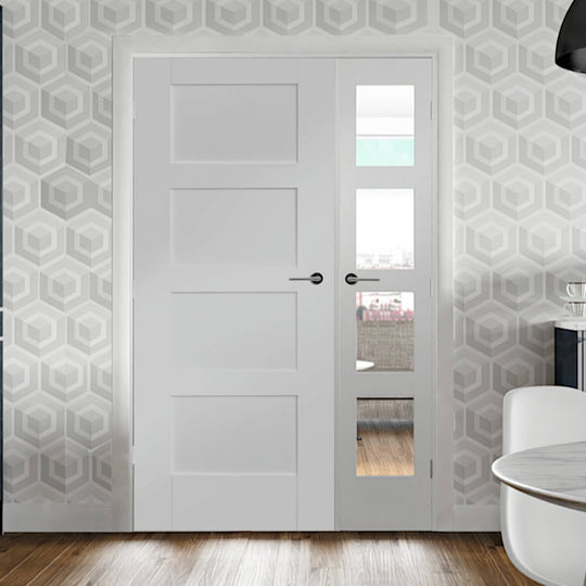 White Shaker 4P/4L Offset French Door with Demi Panel