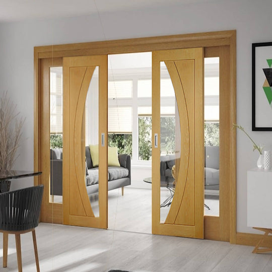 Sliding Salerno Oak Glazed Room Divider with Side Panels