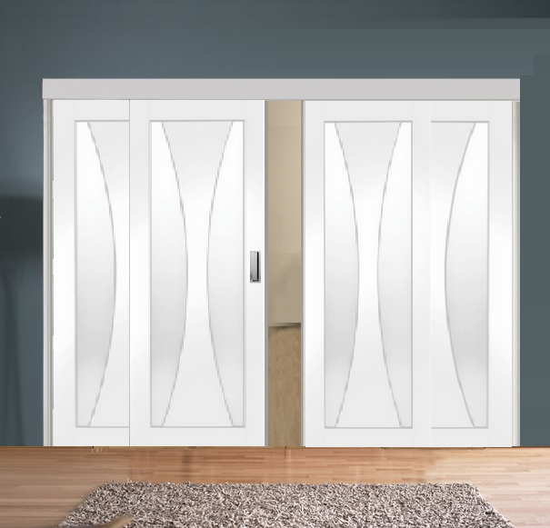 Sliding Room Divider with White Verona Glazed Doors 