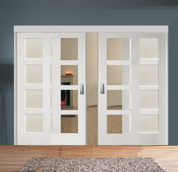 Sliding Room Divider with White Shaker Glazed & Solid Doors 
