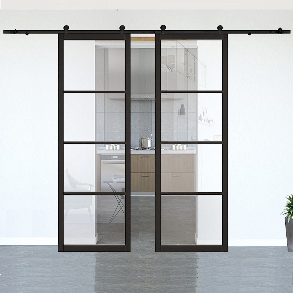 Soho Black Clear Glazed Double Doors with Double Sliding Track