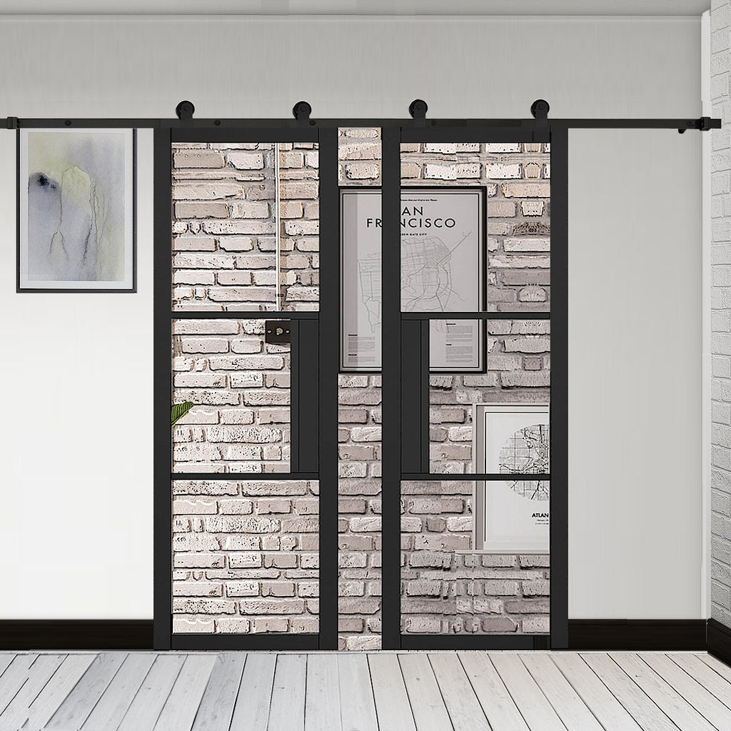Matt Black Double Door Sliding Top Hung Track For Double Doors