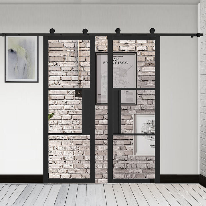 Matt Black Double Door Sliding Top Hung Track For Double Doors