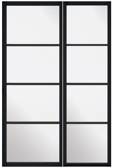 Black Soho 4L Industrial Style Offset French Doors with Side Panel