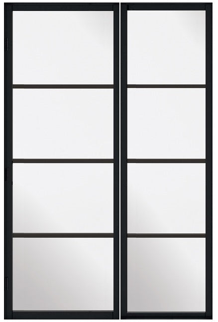 Black Soho 4P/4L Industrial Style Offset French Doors with Side Panel 