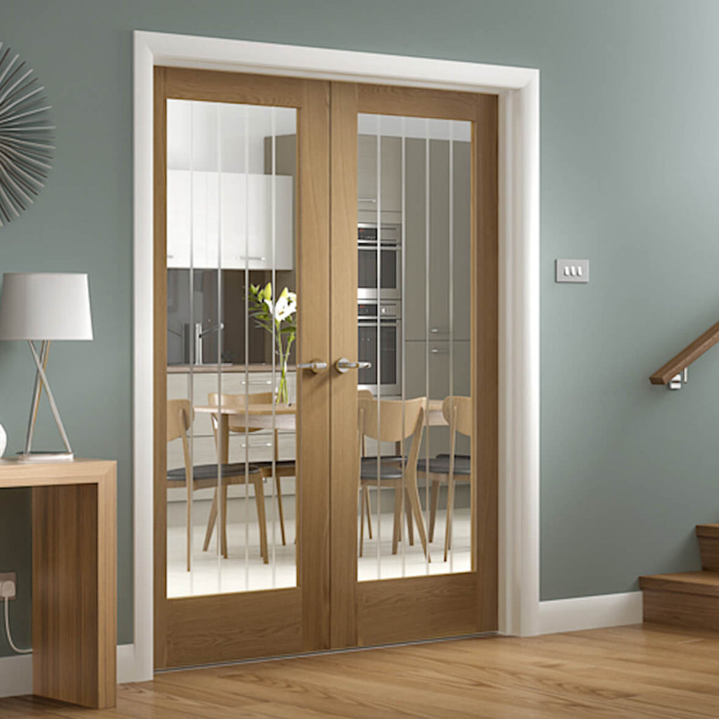 Oak Suffolk Custom Made Oak French Doors with Etched Glass 