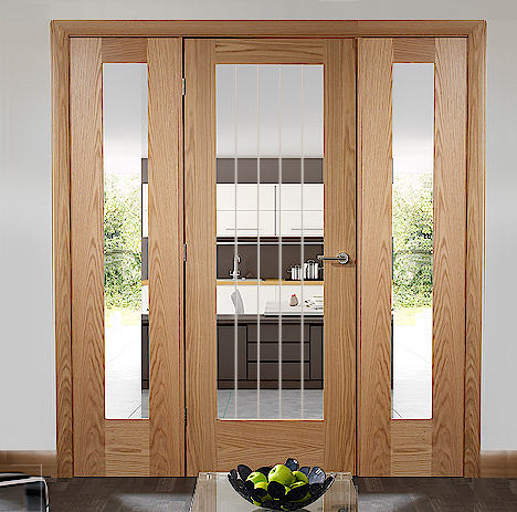 Oak Suffolk Etched Glazed Room Divider with Demi Panels