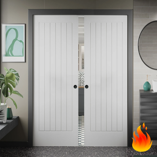 White Suffolk Double Door Fire Rated Pocket Door Set
