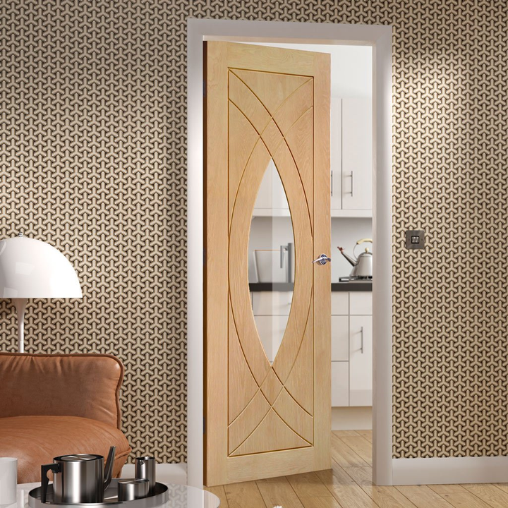 Oak Treviso Sliding Door with Fixed Side Panel