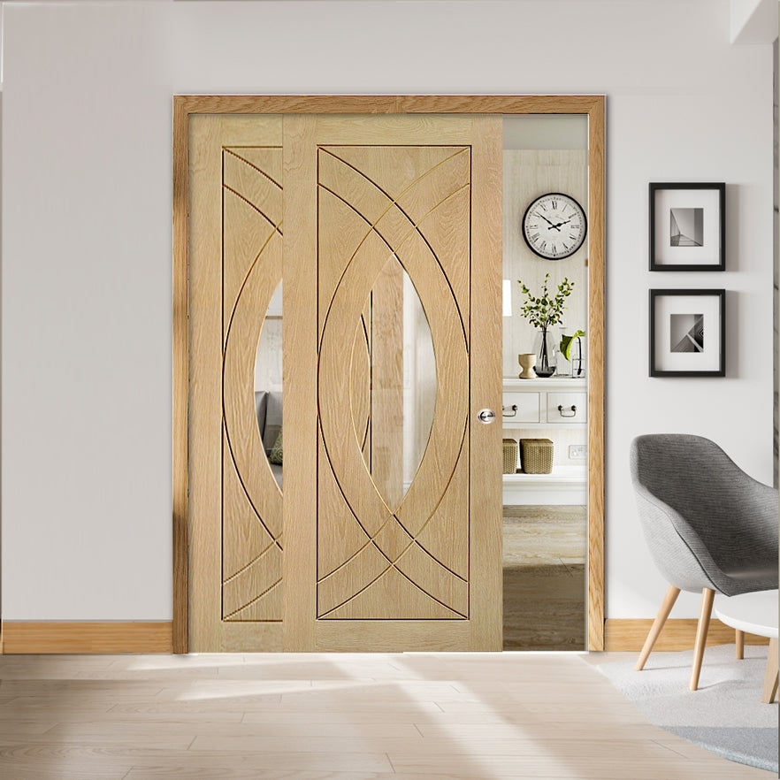 Buy Oak Treviso Sliding Door with Fixed Side Panel | Emerald Doors