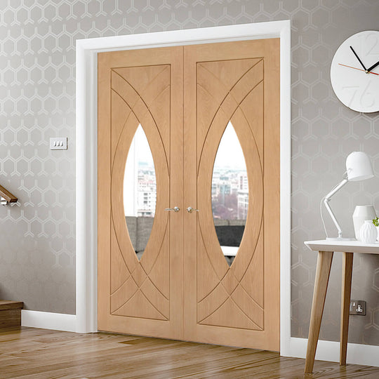 TREVISO CUSTOM MADE OAK CLEAR GLAZED FRENCH DOORS