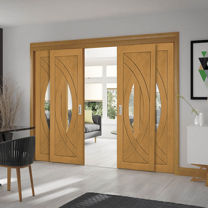 Oak Treviso Sliding French Doors with Fixed Side Panels
