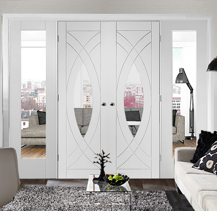 White Treviso Double Door Room Divider with Side Panels 