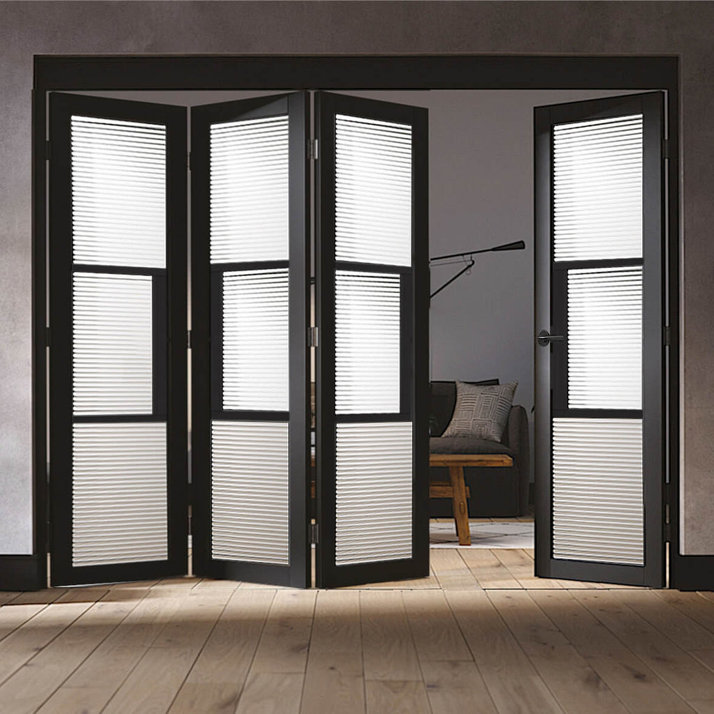 Black Tribeca 4 Door Industrial Style Folding Doors Reeded Glazed