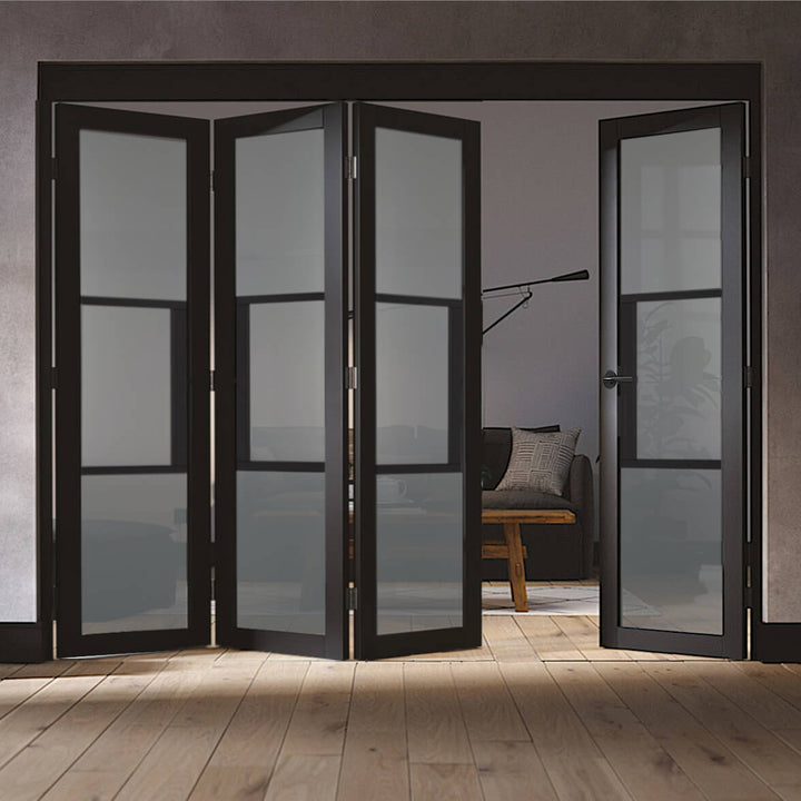 Black Tribeca 4 Door Industrial Style Folding Doors with Tinted Glass